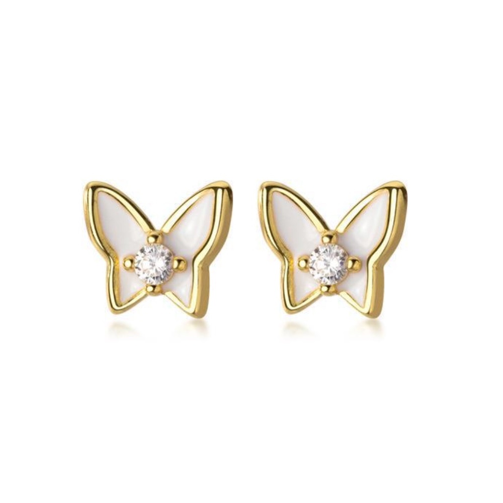 Sterling Silver Butterfly Earrings pretty rhinestone center